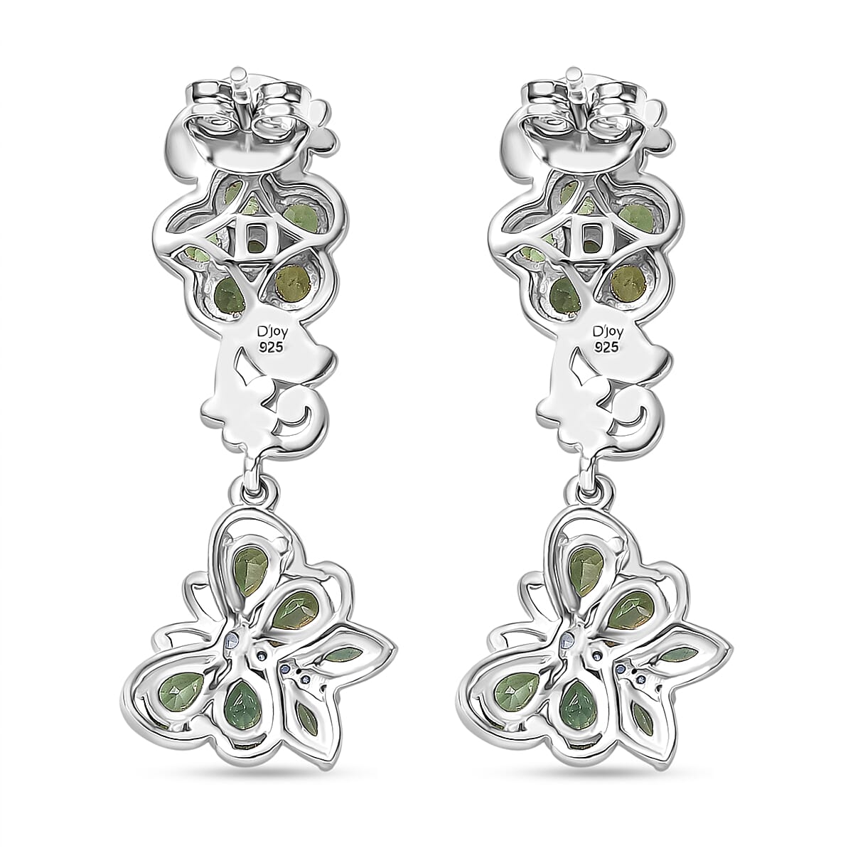 D'Joy Green Apatite & White Zircon Dangling Earring in Platinum Overlay Sterling Silver 2.97 Ct, Silver Wt. 5.13 Gms.