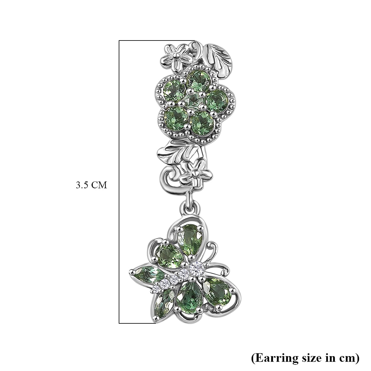 D'Joy Green Apatite & White Zircon Dangling Earring in Platinum Overlay Sterling Silver 2.97 Ct, Silver Wt. 5.13 Gms.