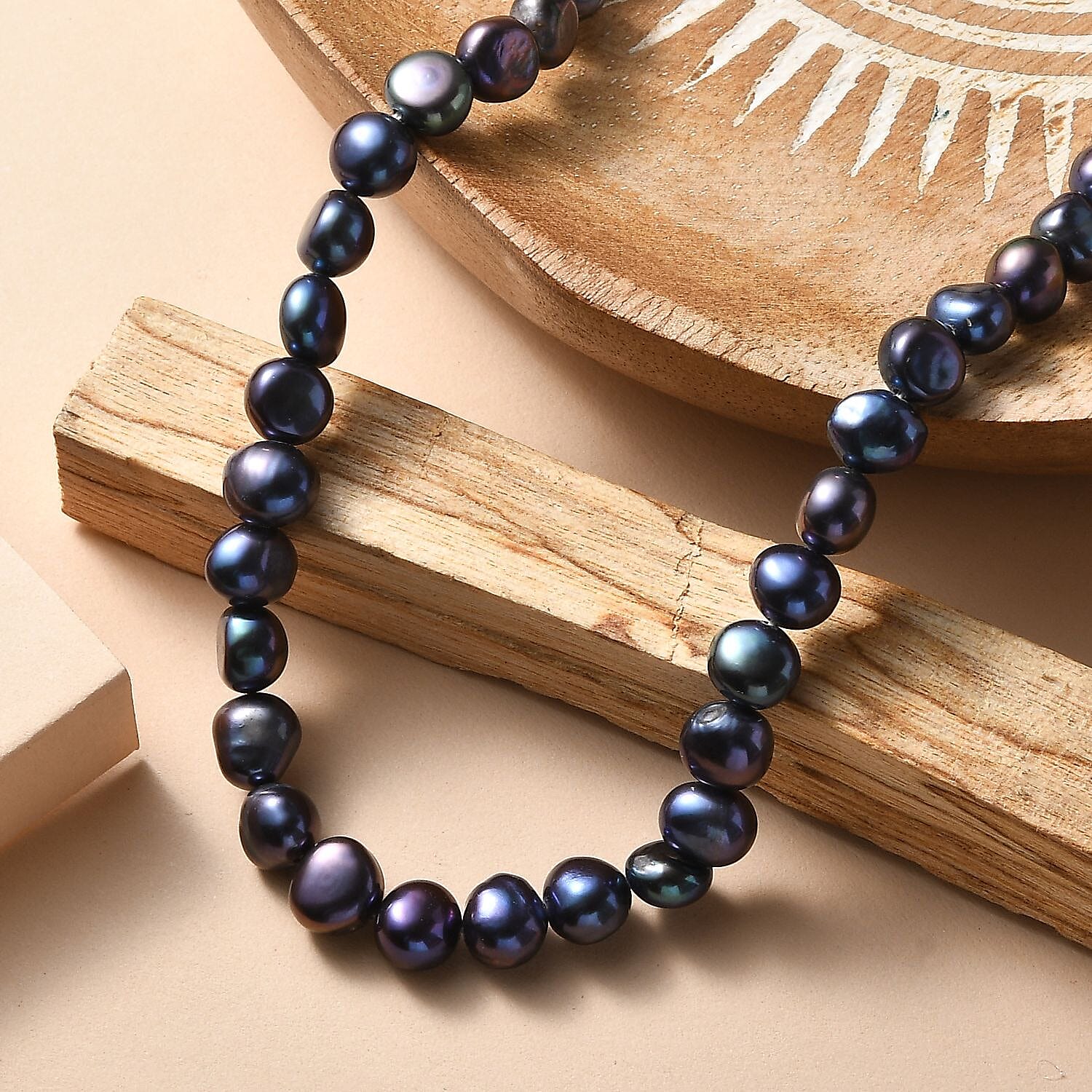 Peacock Dyed Pearl Necklace (Size - 18) Stainless Steel  130.000  Ct.