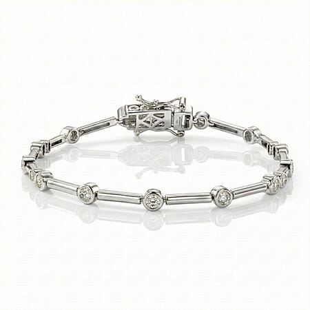 LUXURIANT 1 Ct. Lab Grown Diamond Station Bracelet (Size 7.5) in Rhodium Overlay Sterling Silver (SI/GH)