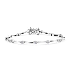 LUXURIANT 1 Ct. Lab Grown Diamond Station Bracelet (Size 7.5) in Rhodium Overlay Sterling Silver (SI/GH)