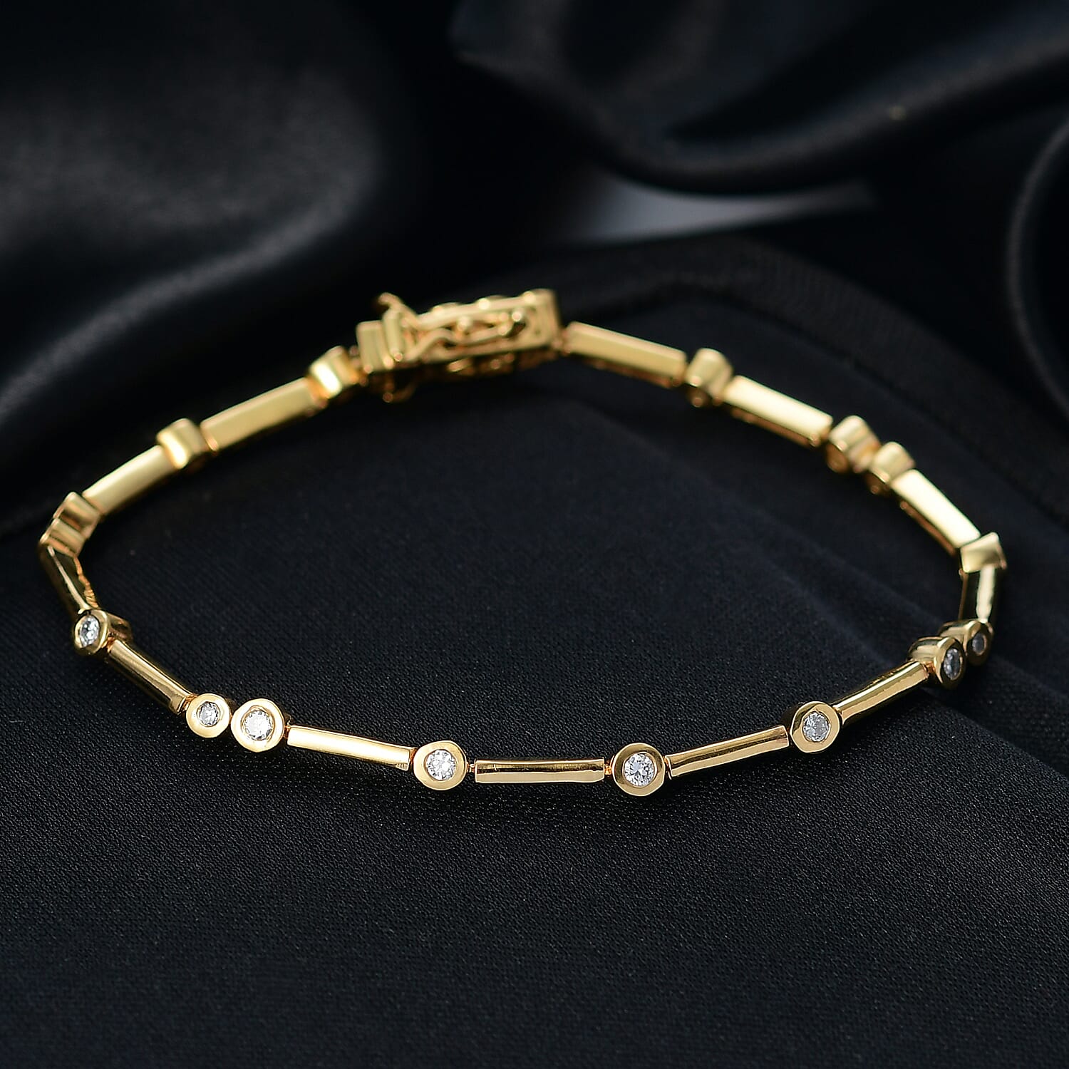 Black Friday Doorbuster Deal - Luxuriant Lab Grown Diamond (SI-GH) Tennis Bracelet (Size 7.5) in 18K Yellow Gold Overlay Sterling Silver 1.00 Ct, Silver Wt. 9.21 Gms.