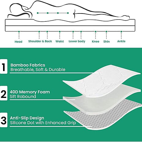 Bamboo Memory Foam Mattress Topper (Double) - White