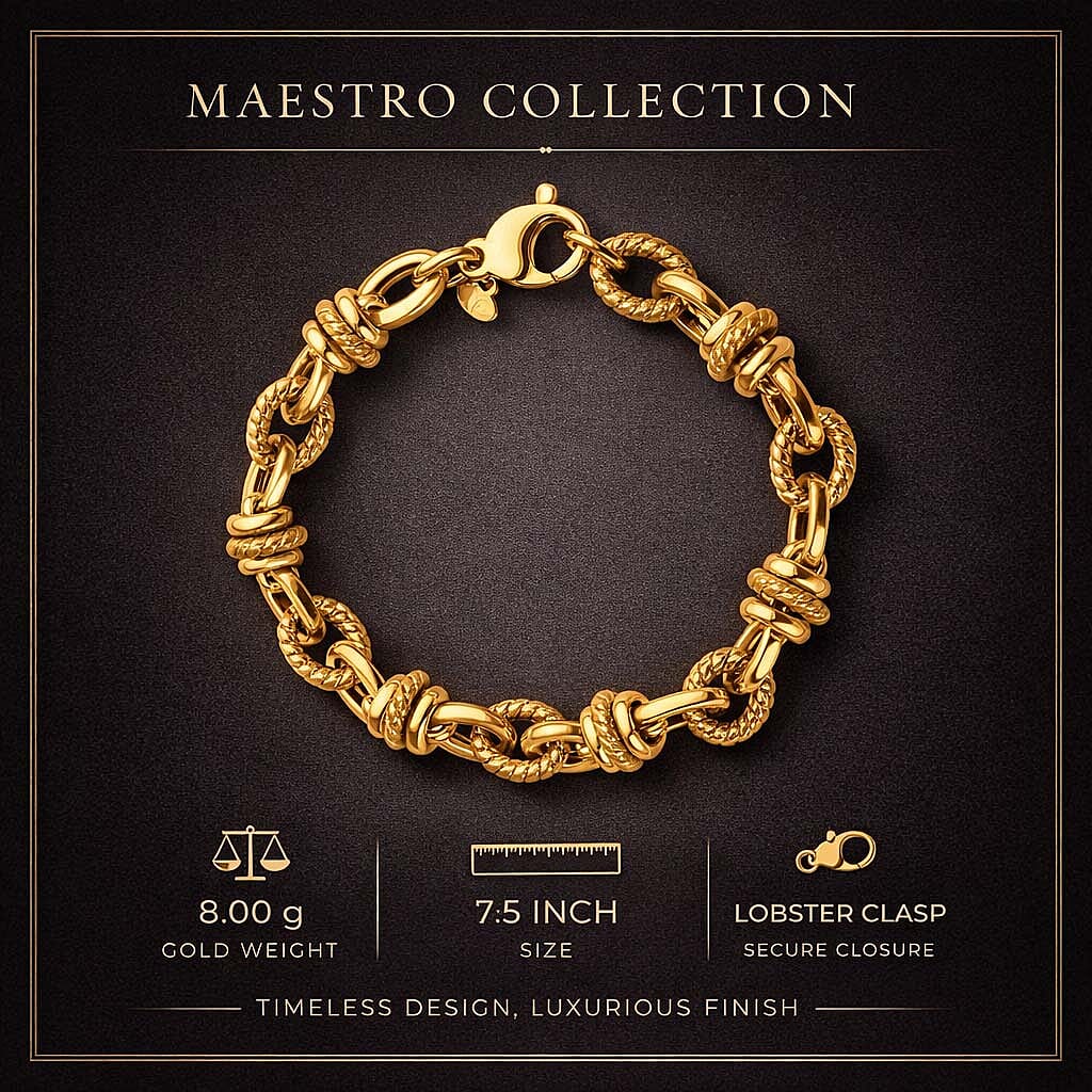 Maestro Collection -9K Yellow Gold Bracelet (Size 7.5) with Lobster Clasp 8.00 Gms.