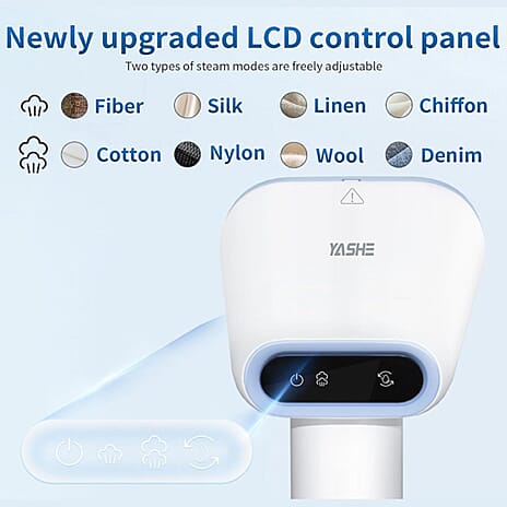 Black Friday Deal- MULTIFUNCTIONAL YASHE High Power Portable Garment Steamer (1600W) with Touch Control Panel and LCD Display - White