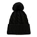 Chunky Cable Knit Beanie Hat with Faux Fur Pom-Pom - Black