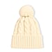 Chunky Cable Knit Beanie Hat with Faux Fur Pom-Pom - Light Peach - Cream