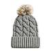 Chunky Cable Knit Beanie Hat with Faux Fur Pom-Pom - Grey