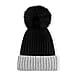 Two - Tone Ribbed Beanie Hat with Faux Fur Pom-Pom - Black - Grey