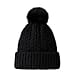 Chunky Cable Knit Beanie Hat with Faux Fur Pom-Pom - Black