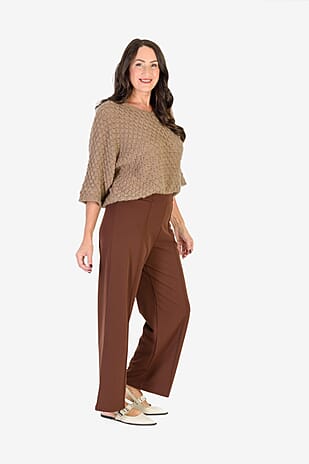 Sugar Crisp Supersoft Crochet Knit Batwing Sleeve Jumper (One Size 8 TO 20) - Mocha