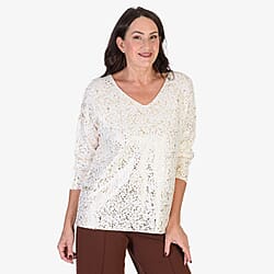 Sugar Crisp Foil Printed Embellished Jumper (One Size) - Ivory