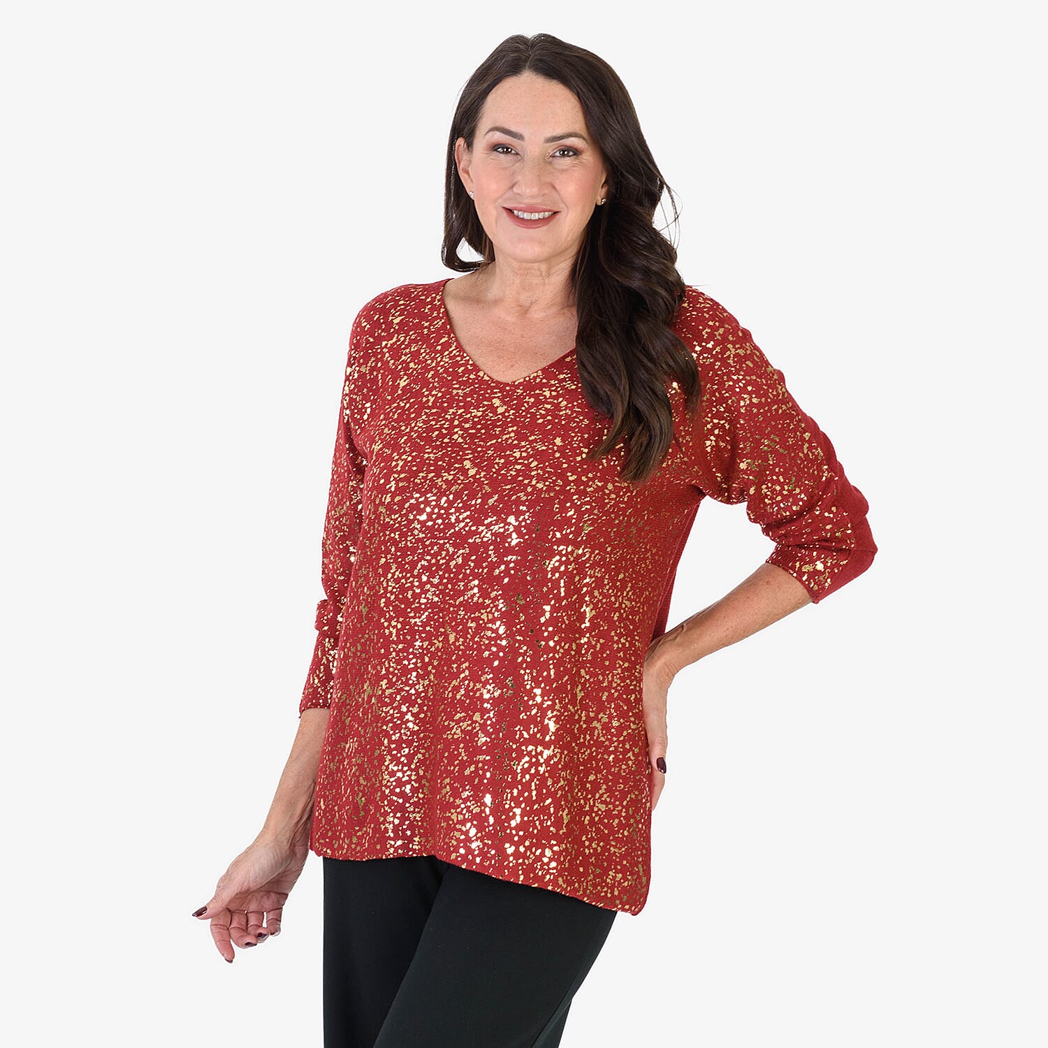 Sugar Crisp Foil Printed Embellished Jumper (One Size) - Red