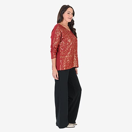 Sugar Crisp Foil Printed Embellished Jumper (One Size) - Red