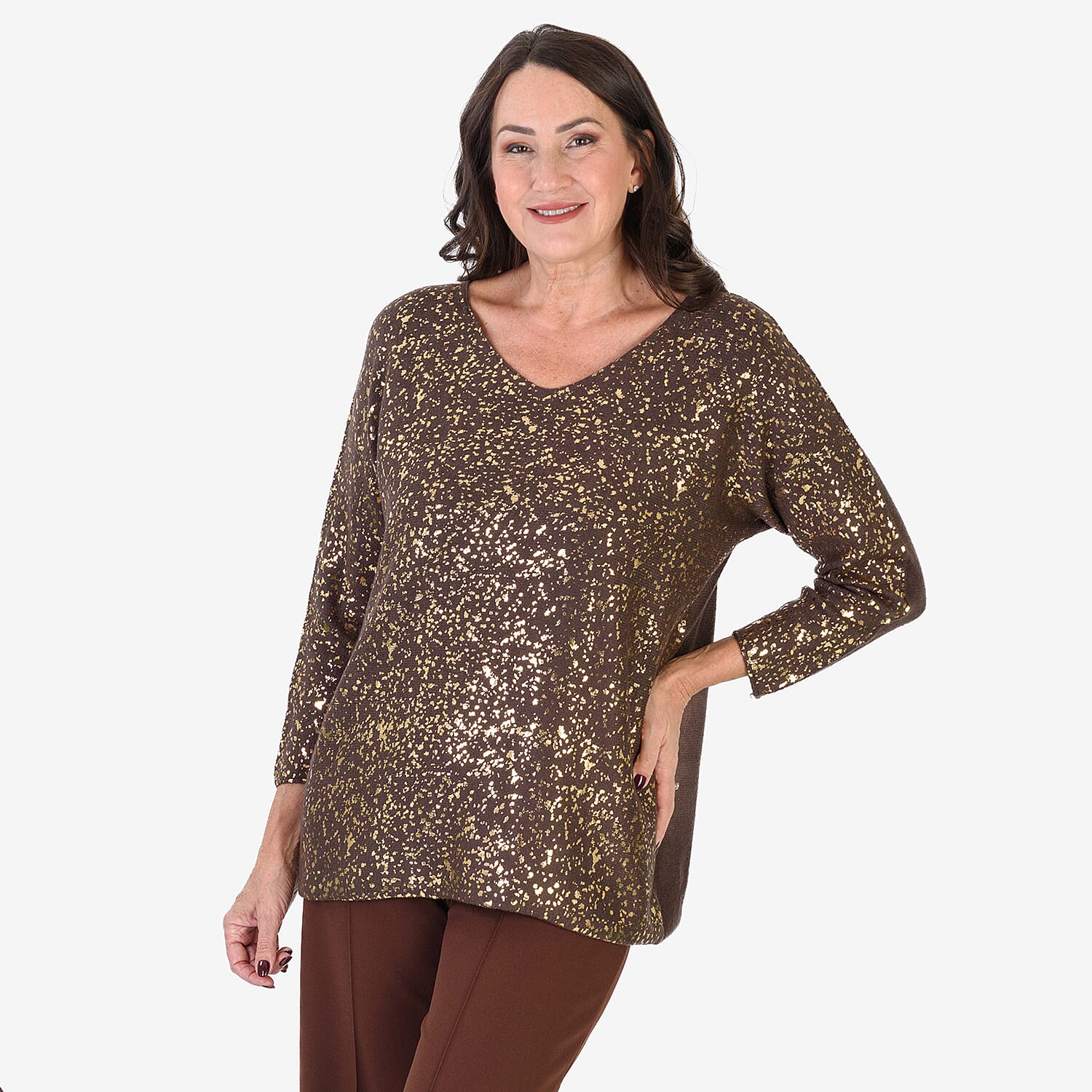 Sugar Crisp Foil Printed Embellished Jumper (One Size) - Chocolate Brown