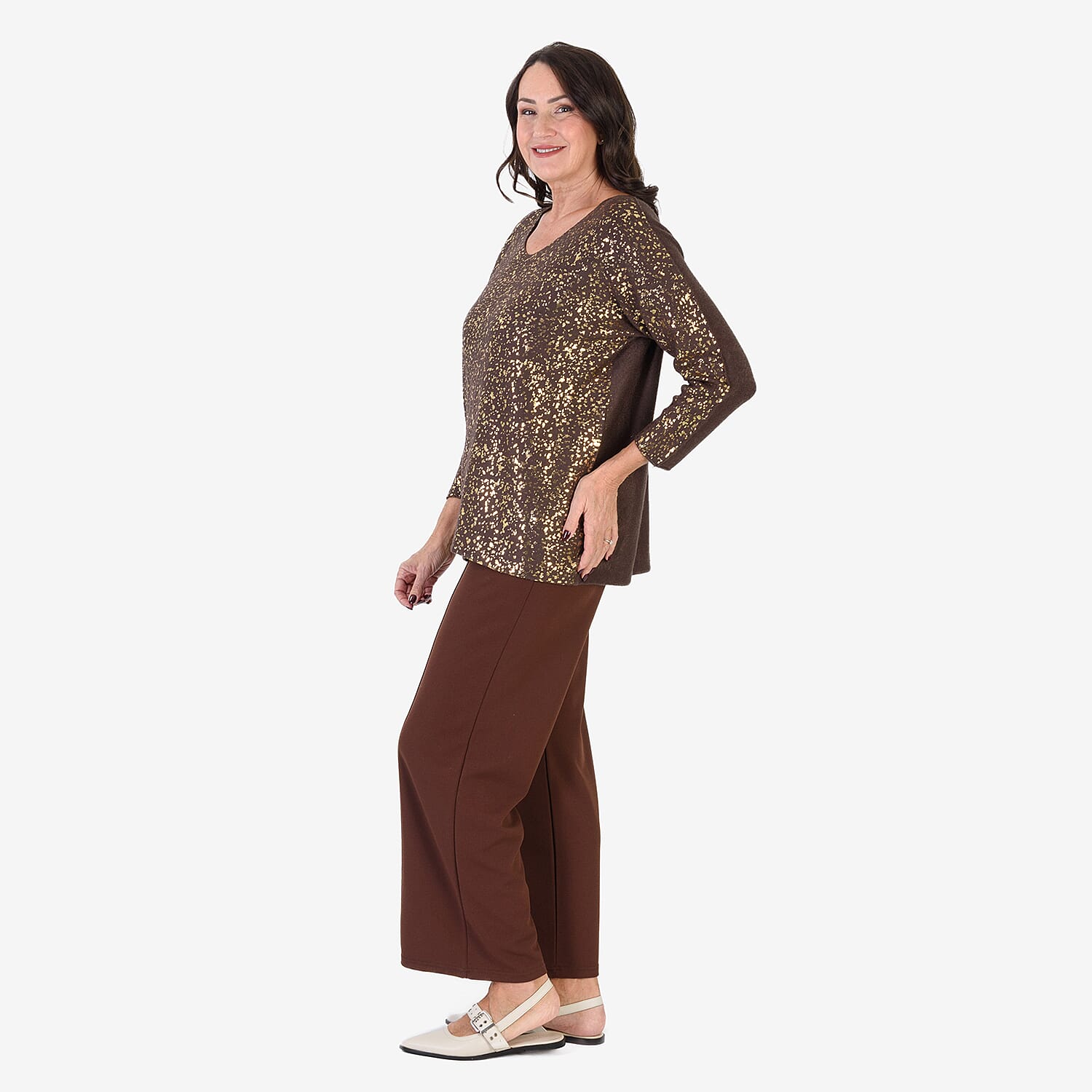 Sugar Crisp Foil Printed Embellished Jumper (One Size) - Chocolate Brown