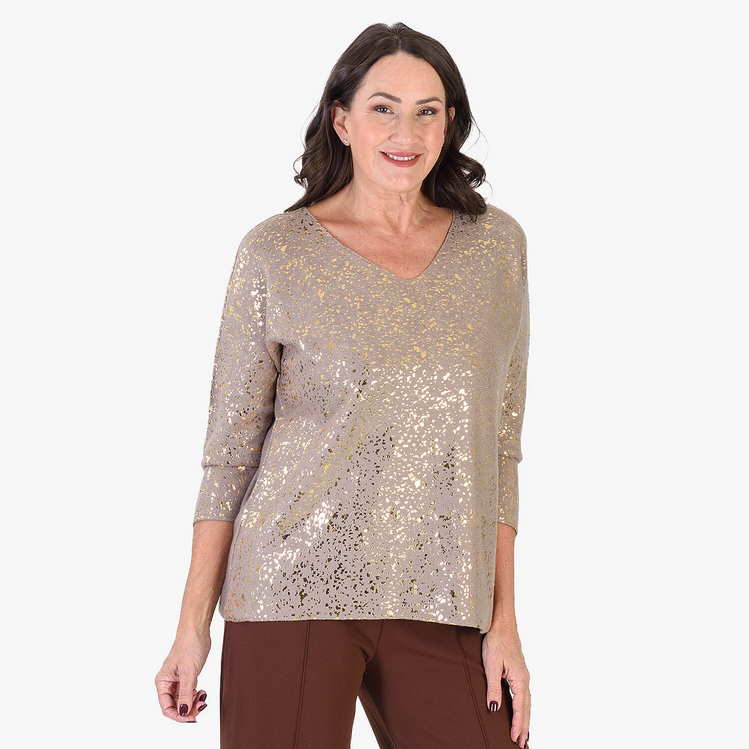 THE SHOWSTOPPER - Sugar Crisp Foil Printed Embellished Jumper (One Size) - Mocha