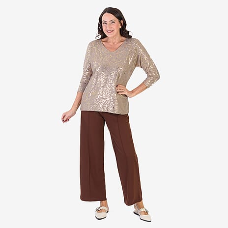 THE SHOWSTOPPER - Sugar Crisp Foil Printed Embellished Jumper (One Size) - Mocha