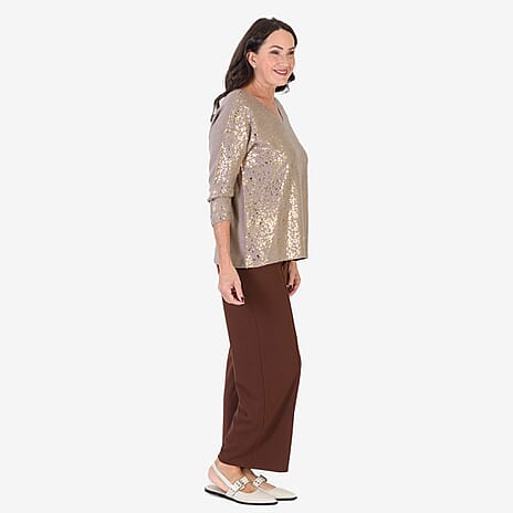 THE SHOWSTOPPER - Sugar Crisp Foil Printed Embellished Jumper (One Size) - Mocha