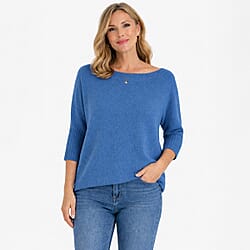 Sugar Crisp Ribbed Off-Shoulder Boat Neck Jumper (One Size, Upto 18) - Blue