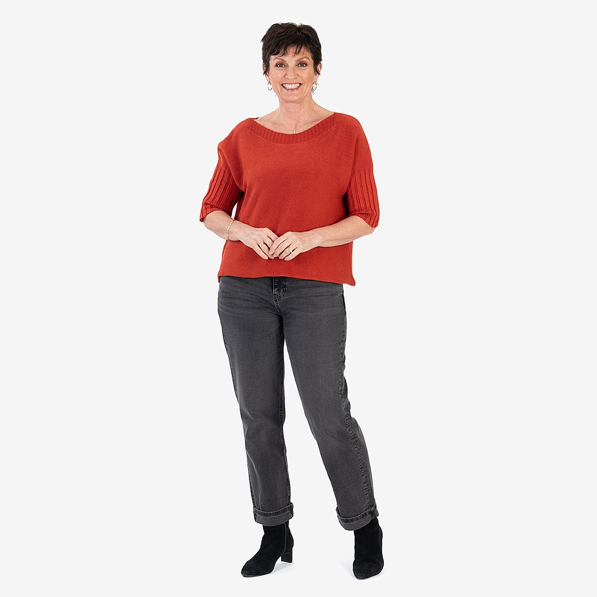 Sugar Crisp Ribbed Off-Shoulder Boat Neck Jumper (One Size, Upto 18) - Brick