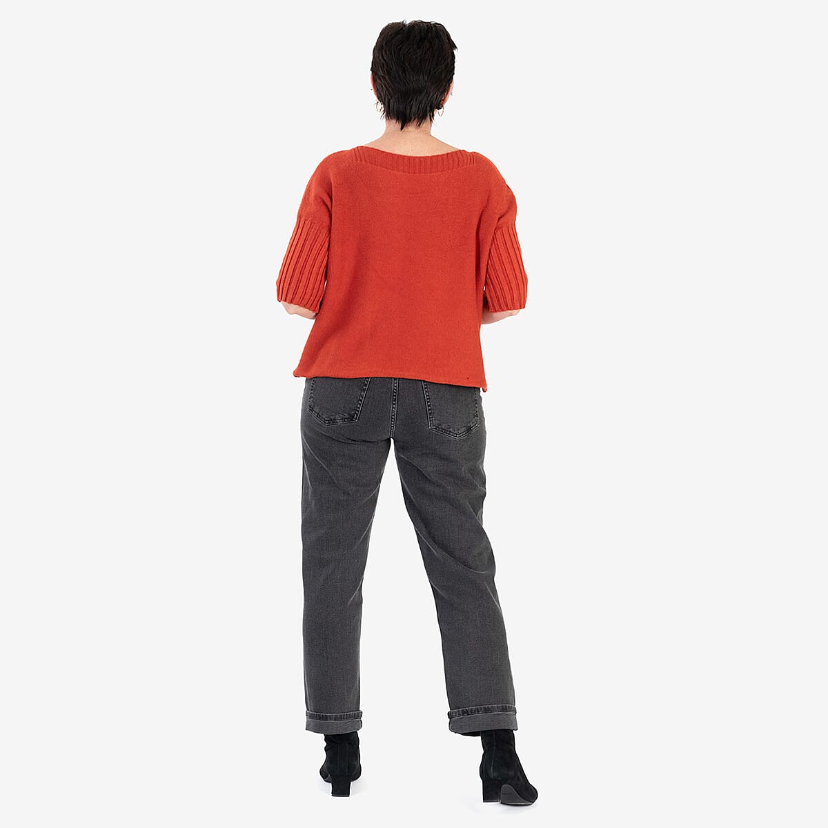 Sugar Crisp Ribbed Off-Shoulder Boat Neck Jumper (One Size, Upto 18) - Brick