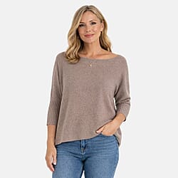 Sugar Crisp Ribbed Off-Shoulder Boat Neck Jumper (One Size, Upto 18) - Blue
