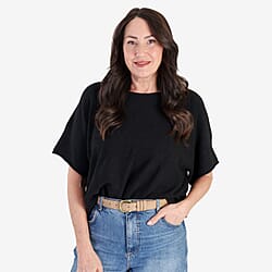 Sugar Crisp Italian-Made Batwing Sleeve Round Neck Top (One Size) - Grey