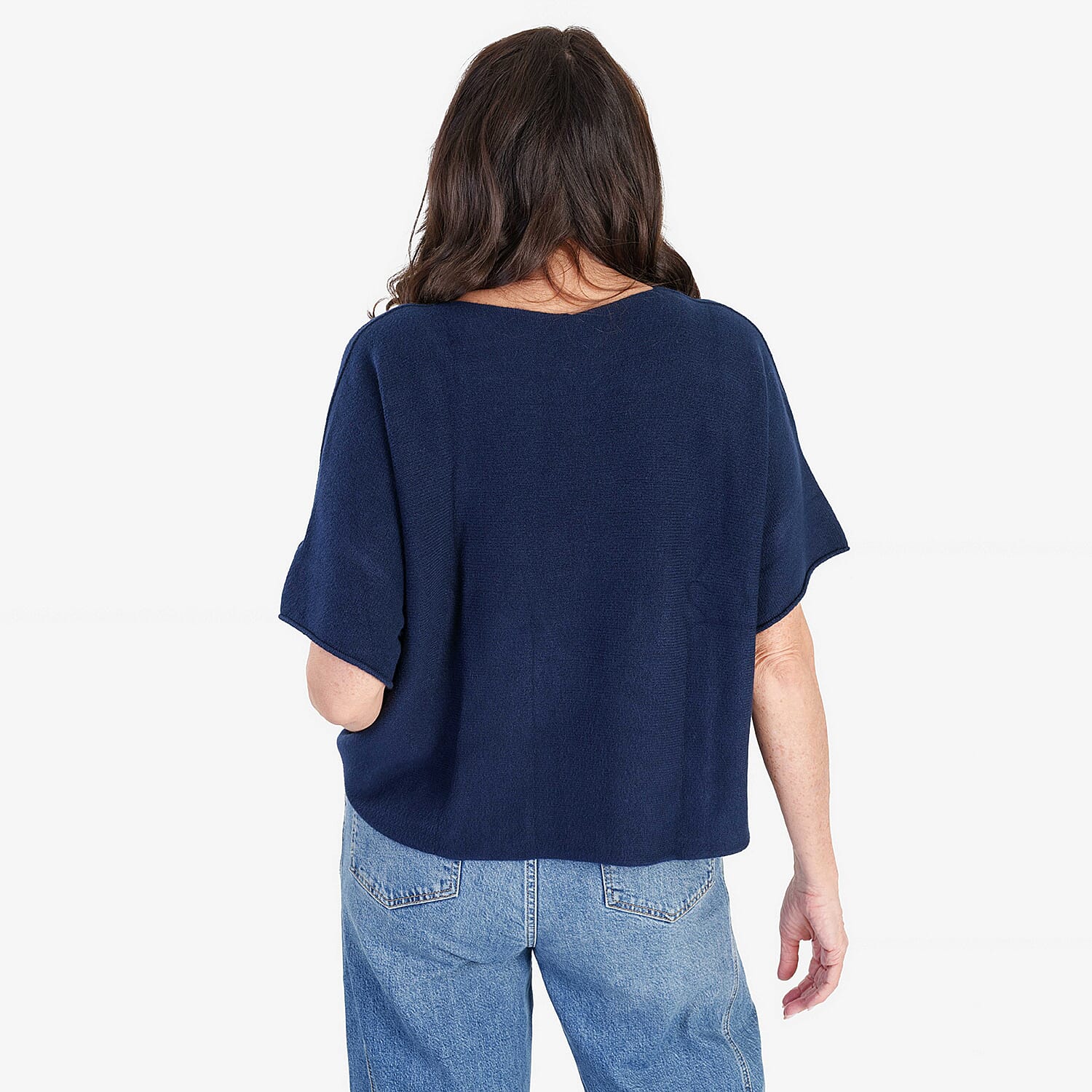 Sugar Crisp Italian-Made Batwing Sleeve Round Neck Top (One Size) - Navy