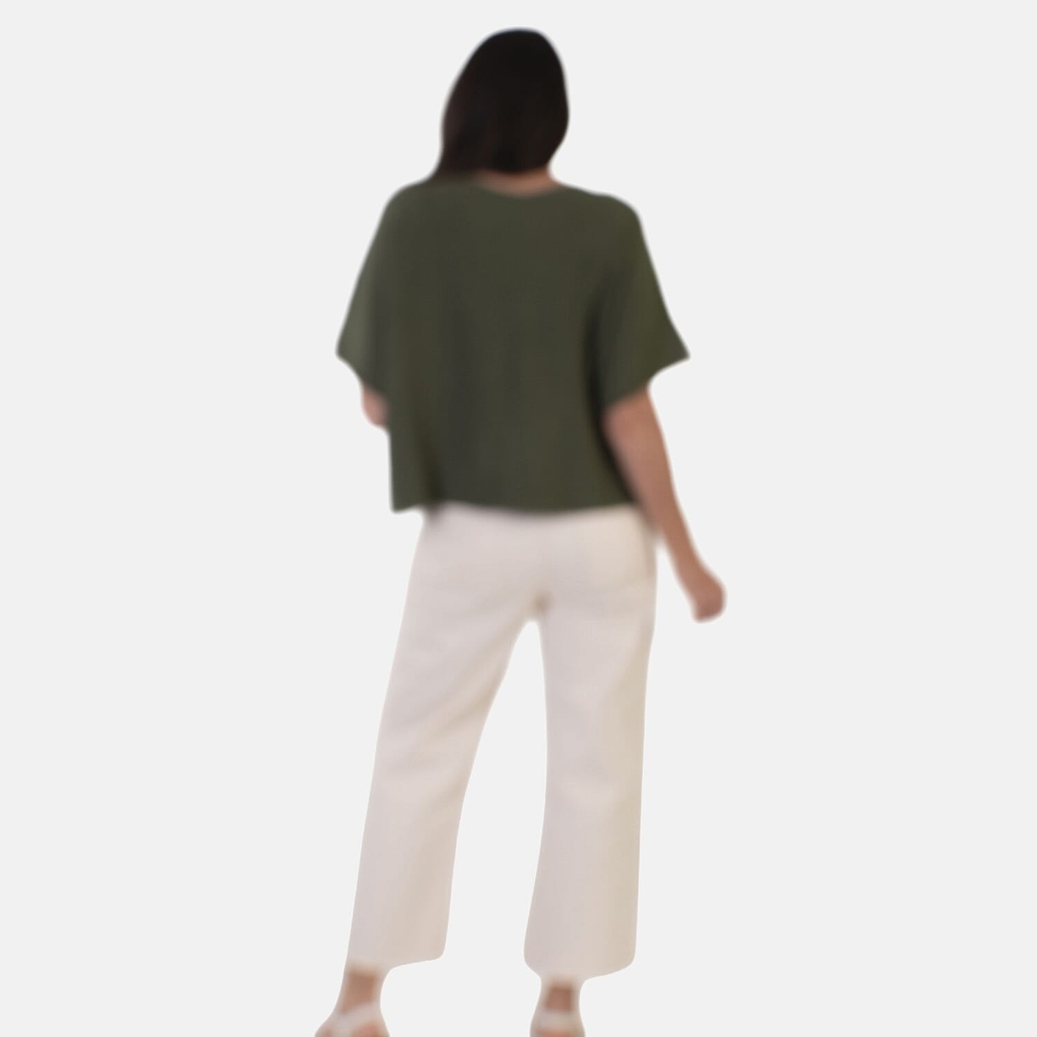 Sugar Crisp Italian-Made Batwing Sleeve Round Neck Top (One Size) - Khaki