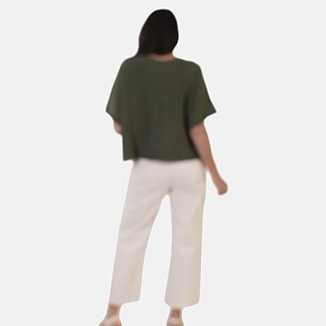 Sugar Crisp Italian-Made Batwing Sleeve Round Neck Top (One Size) - Khaki