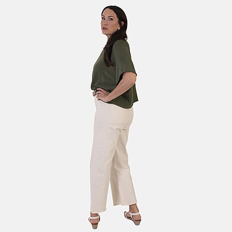 Sugar Crisp Italian-Made Batwing Sleeve Round Neck Top (One Size) - Khaki