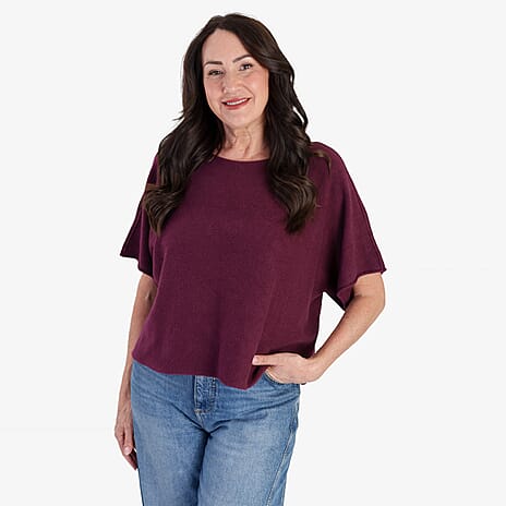Sugar Crisp Italian-Made Batwing Sleeve Round Neck Top (One Size) - Burgundy