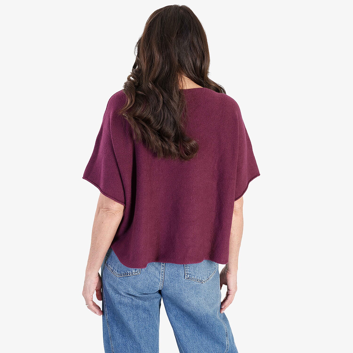 Sugar Crisp Italian-Made Batwing Sleeve Round Neck Top (One Size) - Burgundy