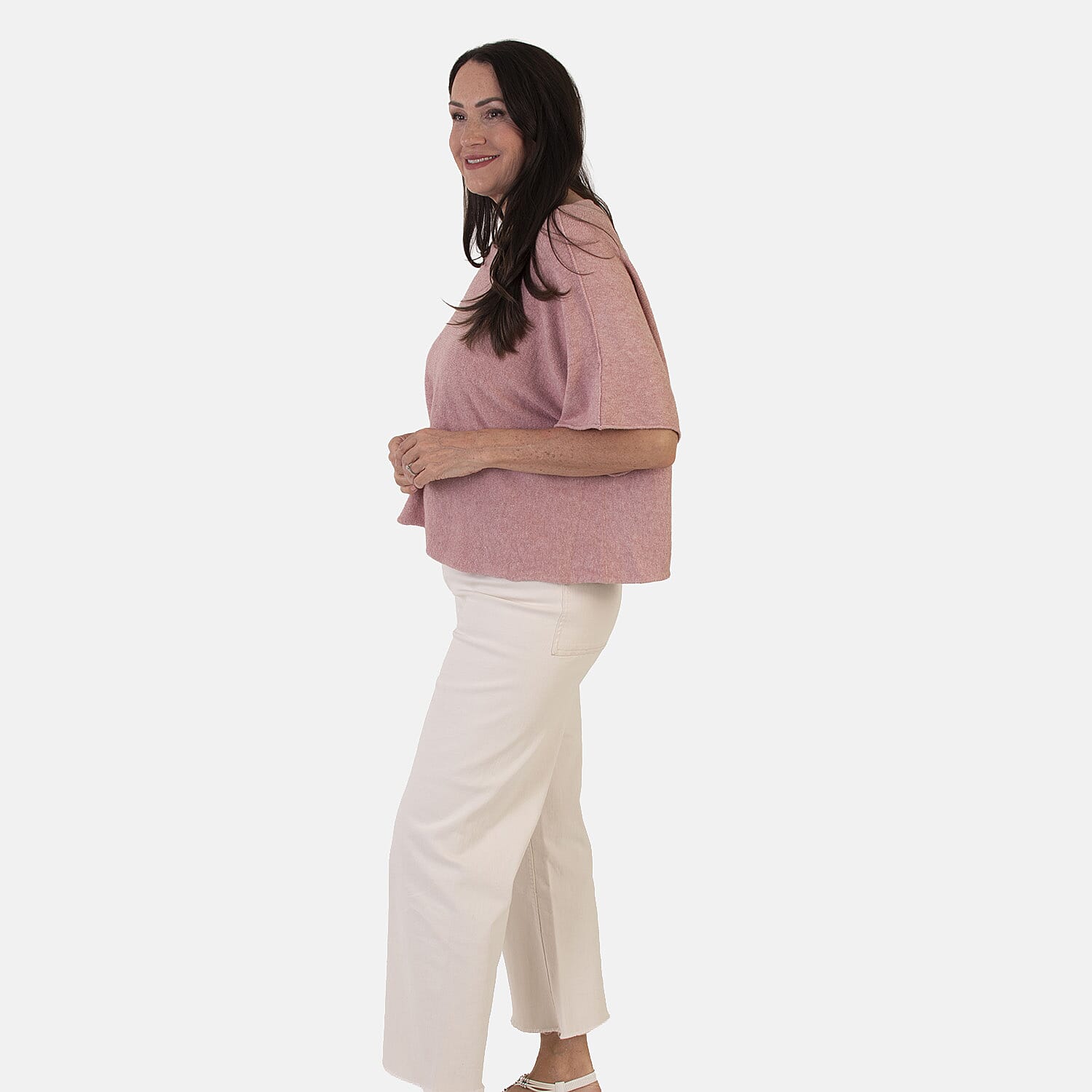 Sugar Crisp Italian-Made Batwing Sleeve Round Neck Top (One Size) - Dark Pink