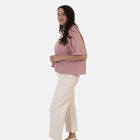 Sugar Crisp Italian-Made Batwing Sleeve Round Neck Top (One Size) - Dark Pink