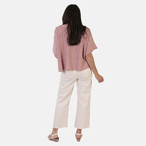 Sugar Crisp Italian-Made Batwing Sleeve Round Neck Top (One Size) - Dark Pink