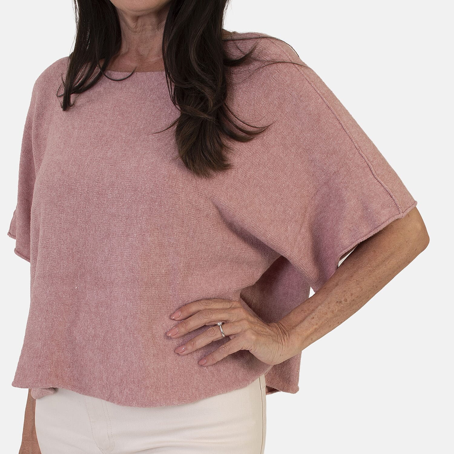 Sugar Crisp Italian-Made Batwing Sleeve Round Neck Top (One Size) - Dark Pink