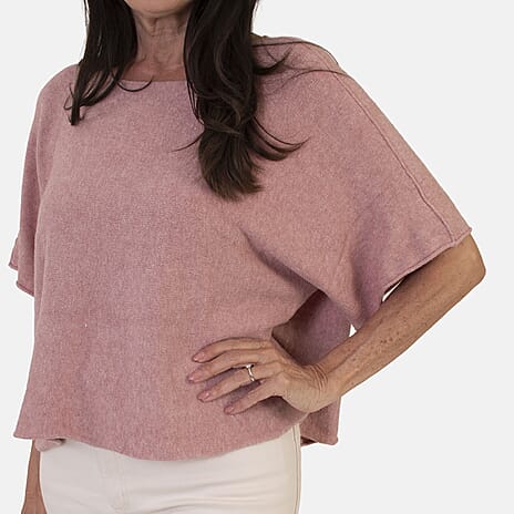 Sugar Crisp Italian-Made Batwing Sleeve Round Neck Top (One Size) - Dark Pink