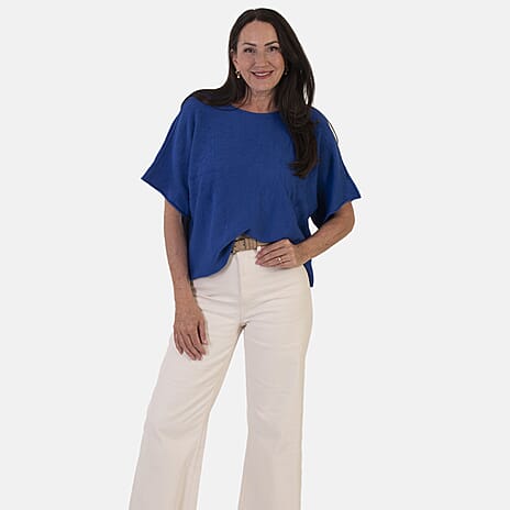 Sugar Crisp Italian-Made Batwing Sleeve Round Neck Top (One Size) - Cobalt
