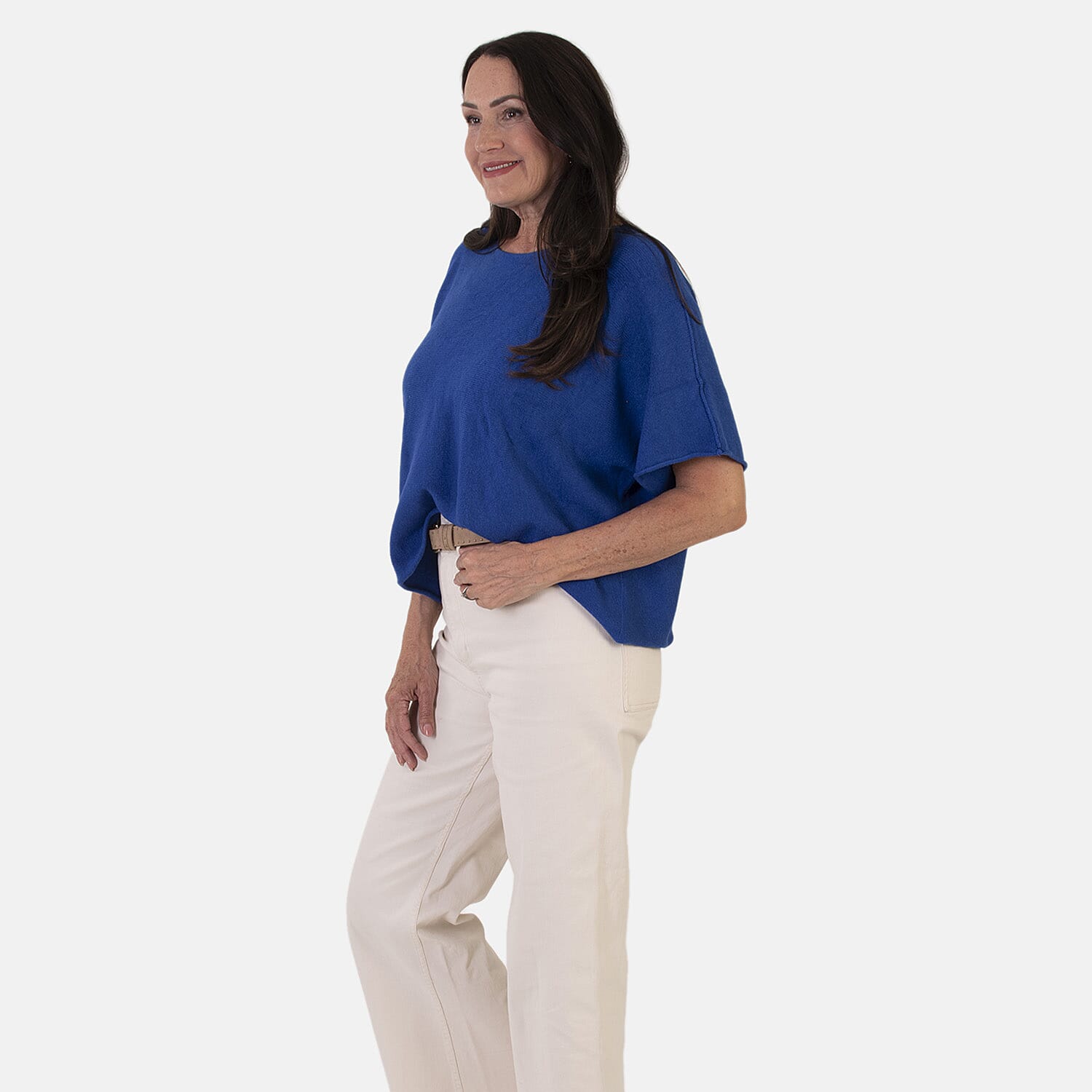 Sugar Crisp Italian-Made Batwing Sleeve Round Neck Top (One Size) - Cobalt