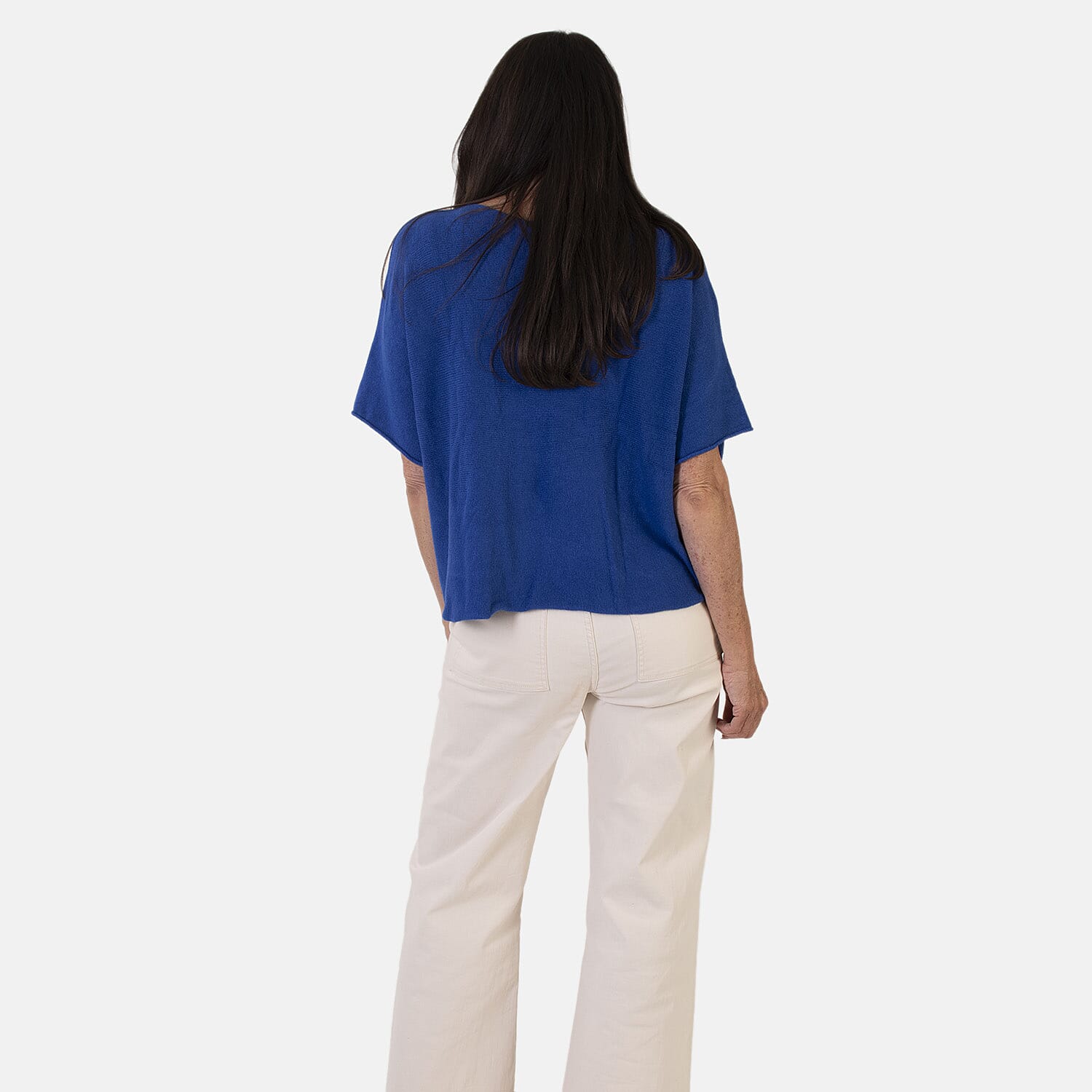 Sugar Crisp Italian-Made Batwing Sleeve Round Neck Top (One Size) - Cobalt