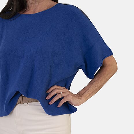 Sugar Crisp Italian-Made Batwing Sleeve Round Neck Top (One Size) - Cobalt