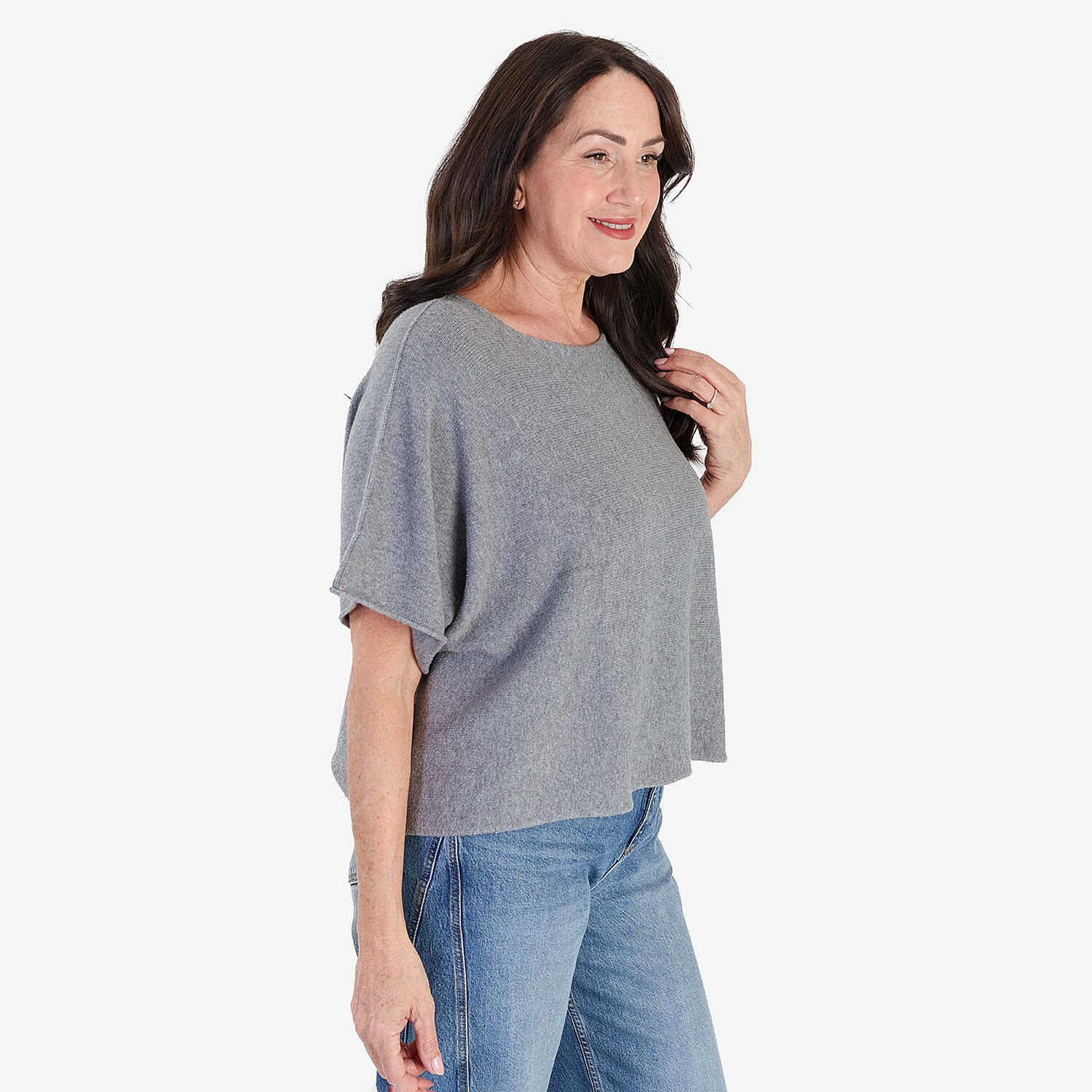Sugar Crisp Italian-Made Batwing Sleeve Round Neck Top (One Size) - Grey