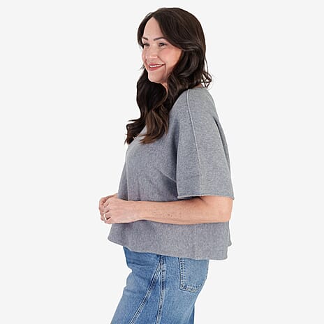 Sugar Crisp Italian-Made Batwing Sleeve Round Neck Top (One Size) - Grey