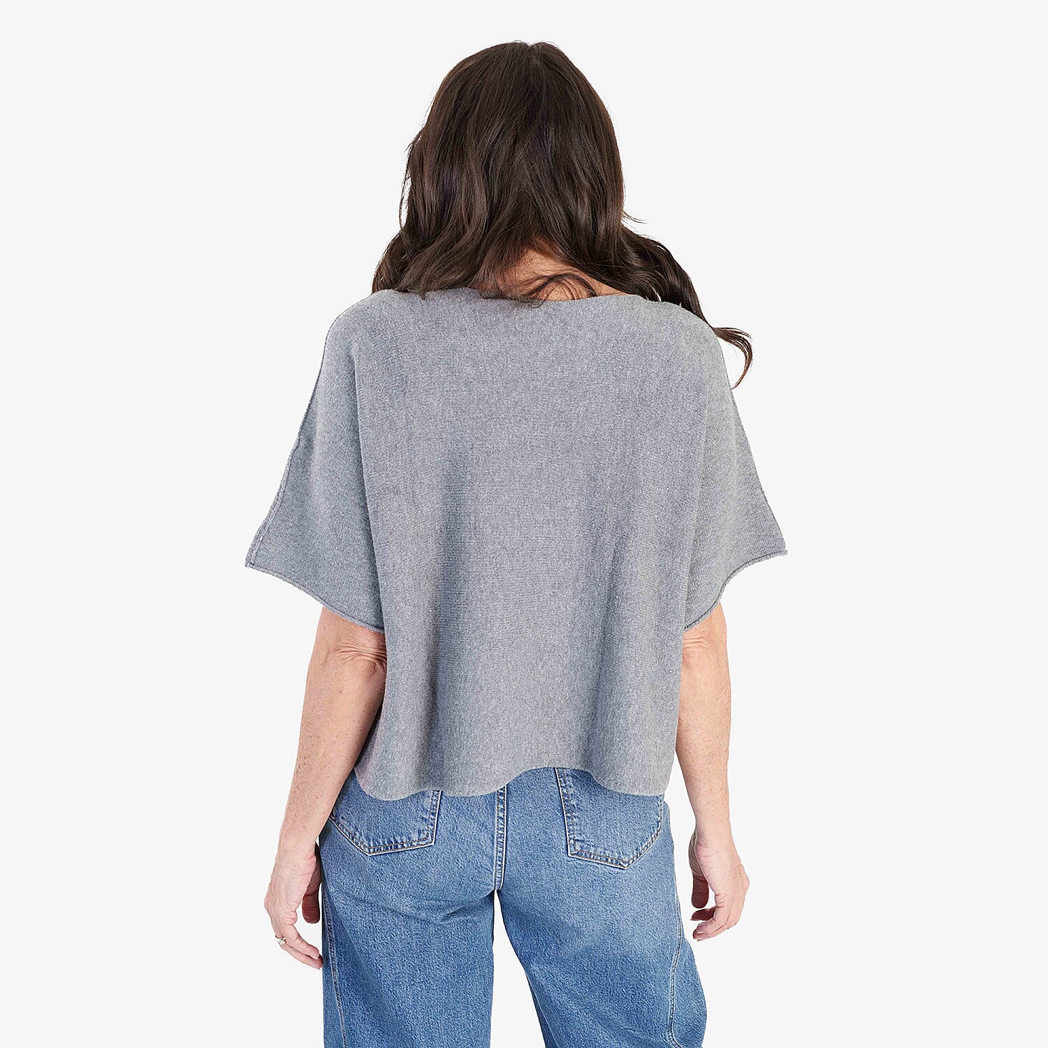 Sugar Crisp Italian-Made Batwing Sleeve Round Neck Top (One Size) - Grey