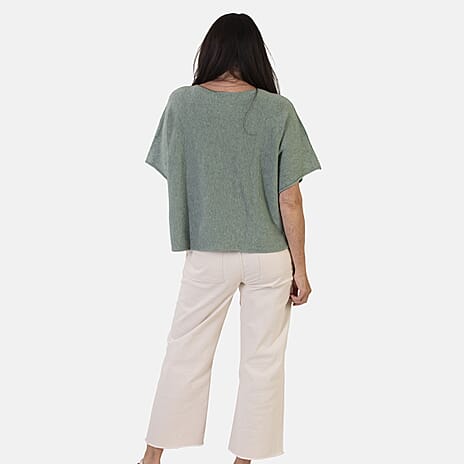Sugar Crisp Italian-Made Batwing Sleeve Round Neck Top (One Size) - Sage Green