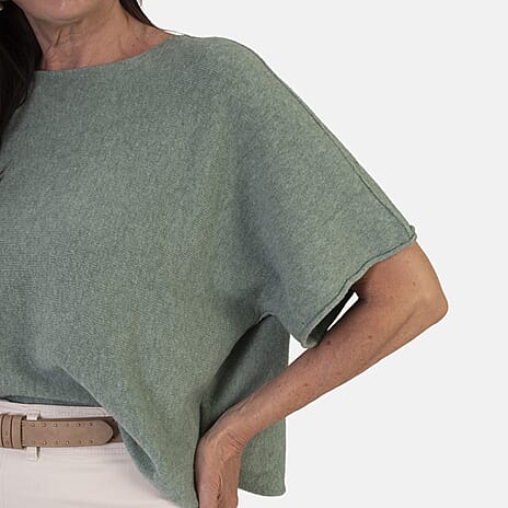 Sugar Crisp Italian-Made Batwing Sleeve Round Neck Top (One Size) - Sage Green