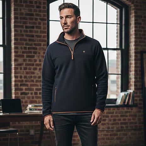 JJ Willis Quarter Zip Fleece Jacket With Contrast Tipping (Size XXL) - Navy