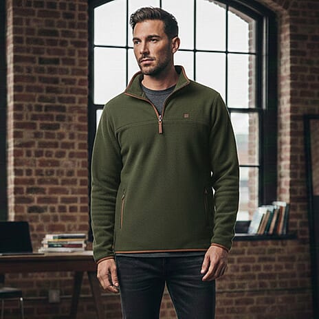 JJ Willis Quarter Zip Fleece Jacket With Contrast Tipping (Size XXL) - Olive